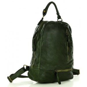 K29v Grand sac à dos cuir pour femme homme en vert. Sac à dos urbain unisex